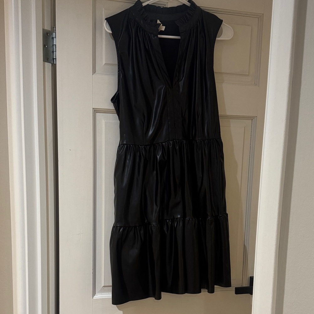 Black Faux Leather Babydoll Dress